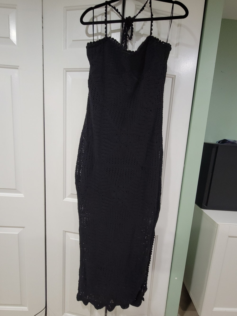 Daisy Jones & The Six Capsule Black Crochet Maxi Halter Dress